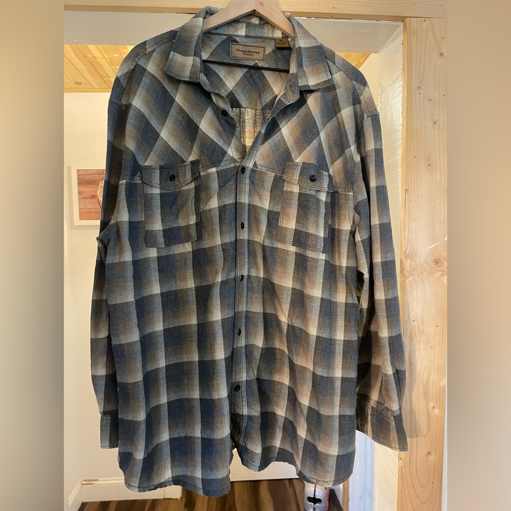 Men's Casual Button Down Plaid Shirt - Blue and Gray